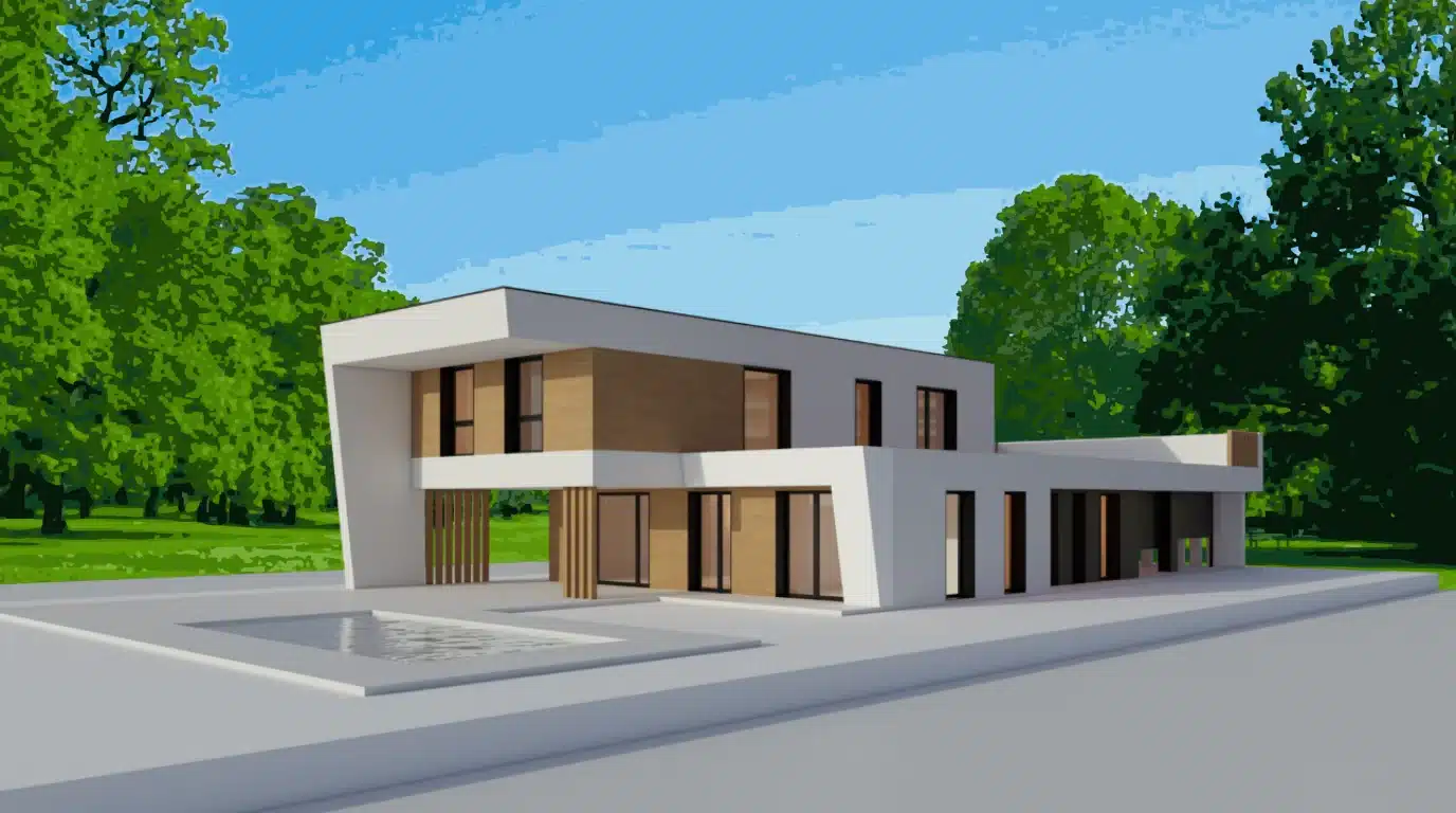 Diseño 3D de vivienda de hormigón - construcción en hormigón