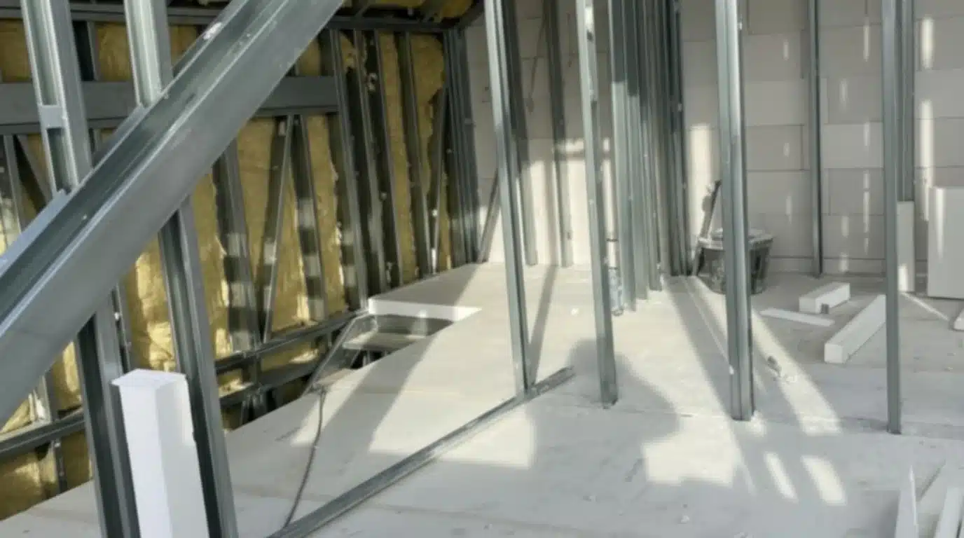 Colocación de aislamiento en estructura de acero